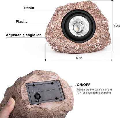 2 Pack Solar Rock Lights, Outdoor Decorative Garden Spotlights for Pathway, Walkway, Yard, Landscape, Patio