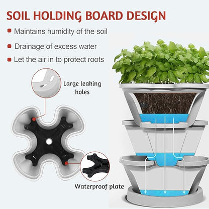 Vertical Strawberry Planter-5 Tier Stackable Herb Tower Planters Stacking Garden Planters Pot Outdoor with Tools Removable Wheels for Growing Flowers, Vegetables and Succulents