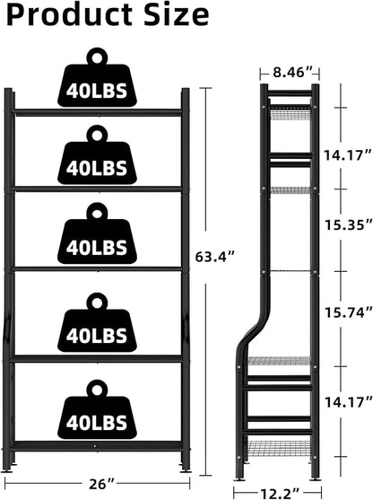 Plant Stand Indoor Outdoor, 5-Tier Metal Tall Plant Stands for Multiple Flower Planter Holder, Large Waterproof Plant Shelf for Living Room Garden Balcony, Black