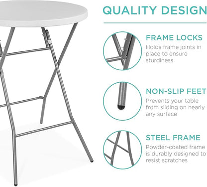 Best Choice Products 32in Bar Height Folding Table, Round Indoor Outdoor Accessory for Patio, Backyard, Dining Room, Events w/Thick Table Top, Metal Frame, Locking Legs, 330lb Weight Capacity - White | Bar Height, Indoor Outdoor, Patio, Backyard, Dinin...