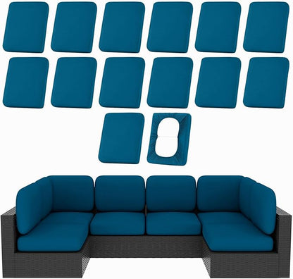Cushion Covers, 14-Piece Stretch Outdoor Set in Peacock Blue
