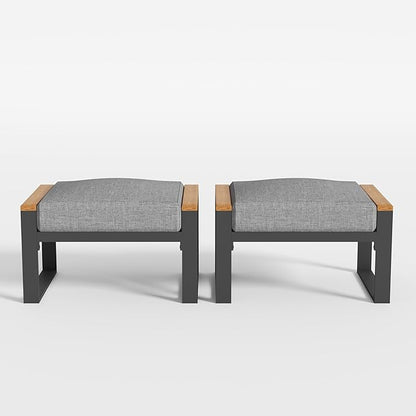 Sundale Outdoor 2 Pieces Aluminum Patio Ottoman, Outdoor Footstool with Sandwich Foam Cushions, Olefin Fabric, Small Metal Outdoor Chairs for Deck, Backyard, Porch (Grey)