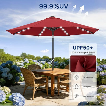 ABCCANOPY Durable Solar Led Patio Umbrellas with 32LED Lights 11FT (Wine Red)