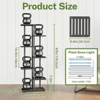 iDavosic.ly Plant Stand with Grow Light Indoor Outdoor, 6-Tier Tall Metal Flower Shelf for Heavy-Duty Large Planters, Corner Orchid Display Rack for Living Room Balcony Patio Porch, Modern Black