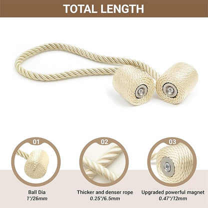 Hion Magnetic Curtain Tiebacks Beige 6 Pack, Curtain Tiebacks Buckles Holdbacks Holders Hooks Clip for Home Bedroom Office Decorative Thick or Thin Curtain