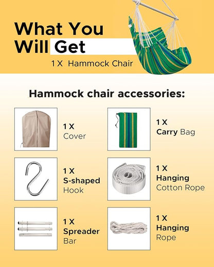 Miztli Hammock Chair with Hanging Chair Cover – Max 500 Lbs, Steel Spreader Bar with Anti-Slip Rings, Comfortable Indoor & Outdoor Hanging Chair – Includes Protective Waterproof Cover (57x45.5 in)