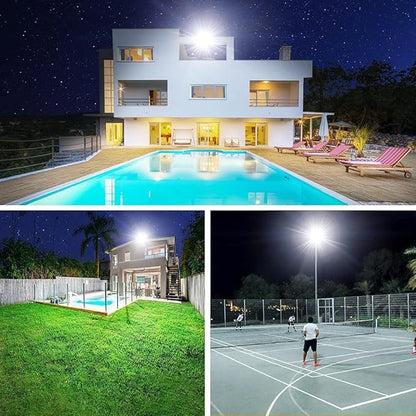 2 Pack 250W Led Flood Lights Outdoor,Super Bright 37000LM Security Lights with Plug,Exterior IP66 Waterproof 5000K Daylight White FloodLight for Basketball Court, Yard, Garden,Parking lot etc