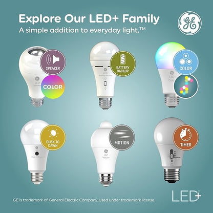 GE LED+ A19 Dusk to Dawn LED Light Bulbs, Automatic On/Off Outdoor Security Light, Soft White (2 Pack)