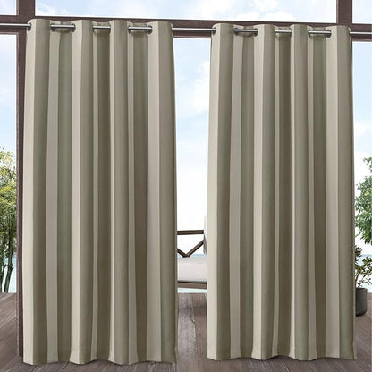 Exclusive Home Canopy Stripe Indoor/Outdoor Grommet Top Curtain Panel, 54"x108", Taupe / Sand, Set of 2