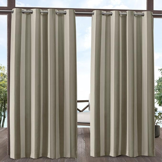 Exclusive Home Canopy Stripe Indoor/Outdoor Grommet Top Curtain Panel, 54"x108", Taupe / Sand, Set of 2