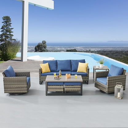 Belord Outdoor Bistro Set 3 Piece Wicker Swivel Rocker Patio Chairs, Oversize Outdoor Rattan Seating Set, Patio Swivel Glider Chairs Wicker Furniture with Metal Side Table for Outside Porch Backyard