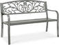 Best Choice Products Outdoor Bench Steel Garden Patio Porch Furniture for Lawn, Park, Deck w/Floral Design Backrest, Slatted Seat - Gray