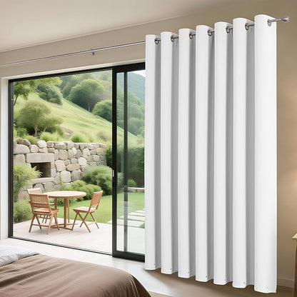 Joydeco Blackout Patio Sliding Door Curtains 84 Inches Long, Grommet Privacy Room Divider Curtains, Extra Wide Thermal Blackout Drapes for Bedroom Living Room (Pure White, 70Wx84L, 1 Panel)