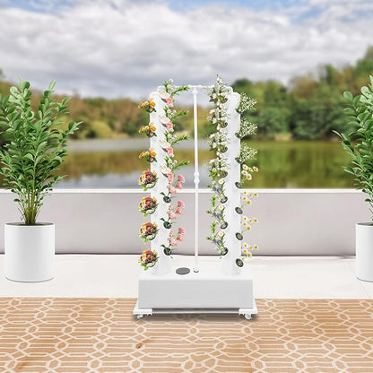 Hydroponic Growing System Kit, 56-Plant Hydroponic Tower Indoor Herb Garden Vertical Planter Germination Kit with Intelligent Water Circulation & Timer Function, Grower Harvest Fresh Herbs Vegetables