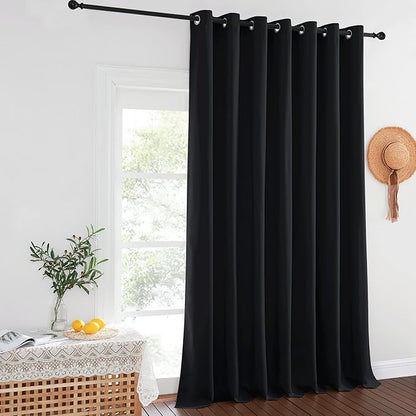 NICETOWN Wide Black Out Curtain for Boys Room, Grommet Blackout Thermal Insulated Window Treatment Room Darkening Sound Reducing for Bedroom/Nursery, Black, 1 Panel, W100 x L63