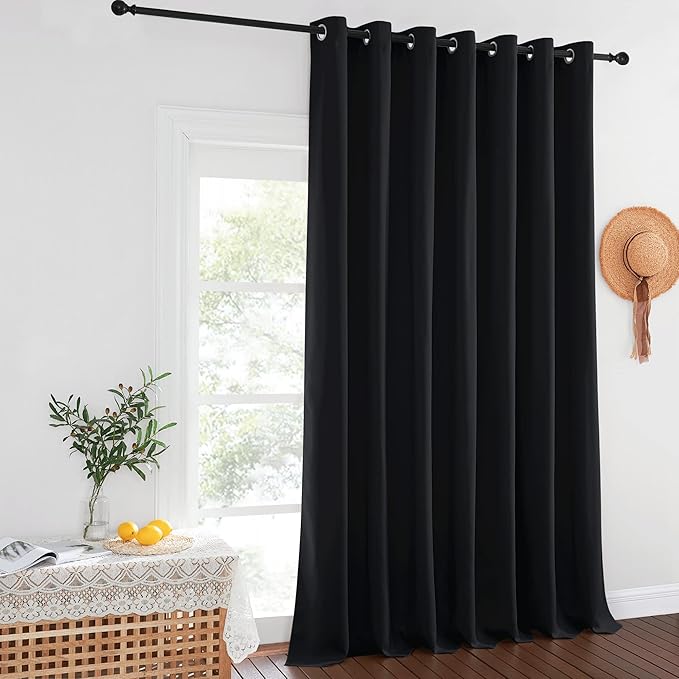 NICETOWN Black Out Blinds for Sliding Doors - Extra Wide Heat Blocking Patio Glass Door Drape, Room Divider Curtain for Apartment (Black, 100 inches Width x 108 inches Length)
