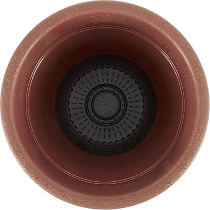 The HC Companies Sierra Round Self-Watering Pot - Lightweight Plastic Planter for Herbs & More - Durable Plant Pots for Indoor Plants & Outdoor Plants (10” Rustic Redstone, Pack of 1)