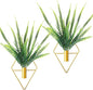 2 Pieces Gold Wall Decor Hanging Planters with Artificial Plants Metal Vase Indoor Plants Holder Modern Geometric Wall Art for Home Bathroom Bedroom Living Room Office(Boston Fern,Large)