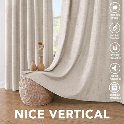 H.VERSAILTEX 72 inch Blackout Curtains, 100% Absolutely Blackout Thermal Insulated Textured Linen Look Curtain Draperies Anti-Rust Grommet Linen Curtains Blackout, 2 Panels, Natural