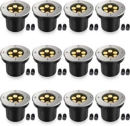 JESLED Outdoor Landscape Lights, 6W LED In Ground Well Lights, 12V 24V 3000K Warm White, IP67 Waterproof Low Voltage Landscaping Spotlight for Driveway Deck Step Yard Fence Garden Pathway (12 Pack)