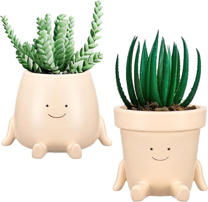 Domensi 2 Pcs Swing Hanging Planter Cute Smile Flower Face Pot Indoor Outdoor Pots for Succulent String of Pearls Plants Plant Ideal Gifts for Christmas Birthday(Sit Mixed Shapes,Small)