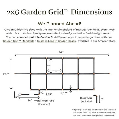 Garden Grid Watering System | Raised Garden Bed Drip Irrigation System – But Better | Pre-Assembled, Waters Every Plant Evenly, 1-Minute Setup | Square Foot Gardening Grid | US-Made (Cornerless, 2x6)