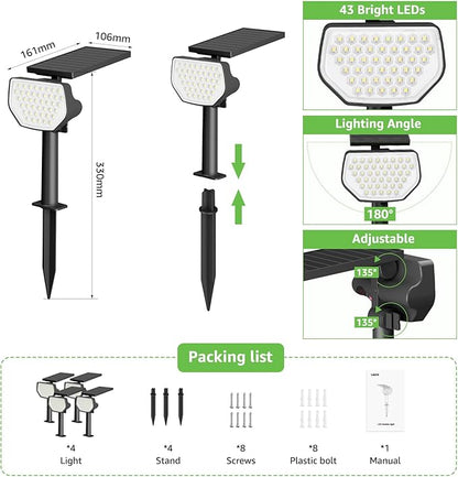 Lepro Solar Decorative Spot Lights 4 Pack, Cool White Modern Accent Lights for Garden & Landscape, IP65 Waterproof Adjustable Spotlight for Architecture, Pathways, Contemporary Decor
