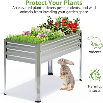 Galvanized Raised Garden Bed with Legs, 48 gallons, 48"x24"x32" Large Metal Elevated Planter Boxes with Drainage Holes,for Vegetables, Flowers, Backyard, Patio, Balcony