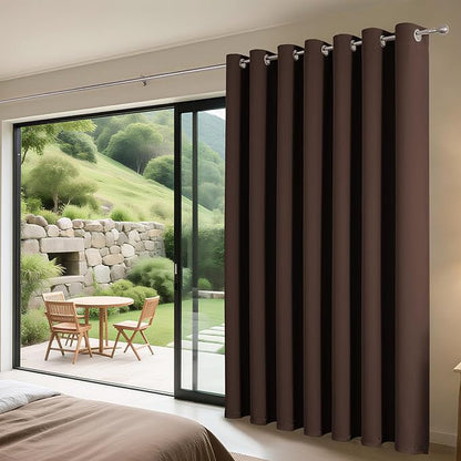 Joydeco Blackout Patio Sliding Door Curtains 90 Inches Long, Grommet Privacy Room Divider Curtains, Extra Wide Thermal Blackout Drapes for Bedroom Living Room (Chocolate, 70Wx90L, 1 Panel)