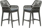 PURPLE LEAF Outdoor 24" Counter Height Bar Stools Chair Set of 2, All Weather Rattan and Aluminum Patio Bar Stool with Cushion for Indoor and Outdoor, Kitchen Island, Smoke Grey