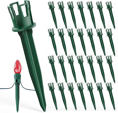 100-Pack Plastic Light Stakes, 5.5 Inch Christmas Yard Stakes for C7 C9 Christmas Lights Outdoor, Universal Light Stakes for Outdoor Holiday Lights, Green