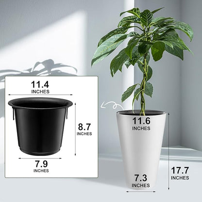Sieral Set of 2 Tall Outdoor Planters 12 x 18 Inch Large Resin Outdoor Planters for Front Porch Flower Round Floor Decorative Indoor Pots with Drainage(White)