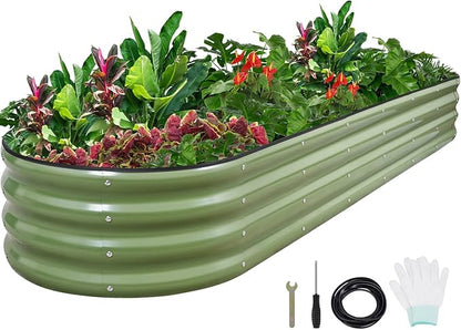 1MORE Galvanized Raised Garden Bed- Planter Garden Boxes Outdoor, Raised Beds for Gardening,8x2x1ft Metal Garden Bed Kit for Vegetables Flower, Planter Raised Beds with Tools.Green