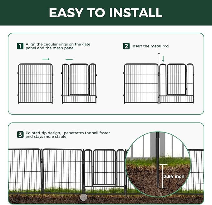 FXW Garden Fence Outdoor for The Yard – 40in x 36.4ft Heavy Duty Metal Animal - Image 4