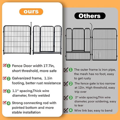 Decorative Metal Garden Fence with Gate, 48 in High, 12 Panels, Black