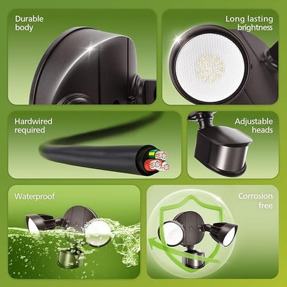 Philips 44W 4200 lm LED Security Light Outdoor w/PIR Motion Sensor, 5000K Daylight Flood Light, Waterproof, Dusk to Dawn, 2 Heads, 4 Modes