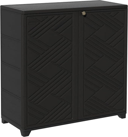 ADDOK Indoor Outdoor Plastic Storage Cabinet 34"x15"x34", Outdoor Storage Shed for Living Room, Hallway, Balcony, Garage, Garden, Backyard-Black（W/O Shelf）