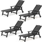 LUE BONA Outdoor Chaise Lounge Chairs Set of 4, HDPS Chaise Lounger, 5 Positions Adjustable Lounge Chairs, Pool Lounge Chair with Wheels for Poolside, Black