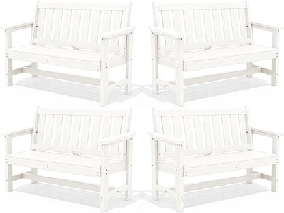 SERWALL Outdoor Bench, HDPE Outdoor Benches Weatherproof, 2-Person Garden Bench with 660 lbs Weight Capacity, Patio Benches for Outdoors, Garden, Porch, Backyard and Park, White, 4 Pack