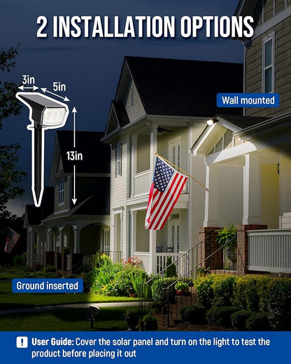 Solar spotlights Outdoor 63 LED 3 Lighting Modes, IP65 Waterproof Lighten Yard Garden House Garage Pathway for Christmas Decorations-4 Pack