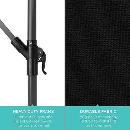Best Choice Products 10ft Solar LED Offset Cantilever Hanging Market Patio Umbrella, 8 Sturdy Ribs, Easy Adjustment - Black