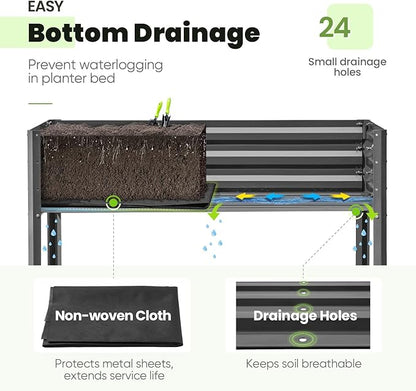 KING BIRD Large Raised Garden Bed with Netting Galvanized Elevated Planter Box with Legs 48×24×56 in for Backyard, Patio, Balcony, 400lb Capacity, Dark Grey