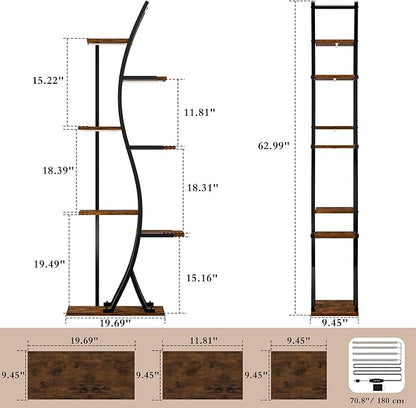 62“ Plant Stand Indoor with Grow Lights - 7 Tiered Tall Metal Plant Shelf - Corner Wooden Plant Stand for Indoor Plants Multiple, Large S-Shape Flower Rack Holder for Living Room, Garden, Patio Decor