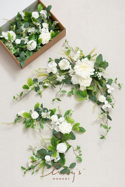 Artificial Flower Garland, 6 ft Eucalyptus Runner in White and Olive