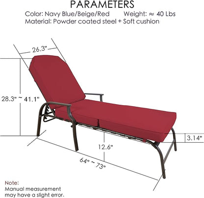 Kozyard Maya Chaise Lounge - Outdoor Patio Recliner Chair, Comfortable Patio Lounge Chair, Elegant Chaise Lounge Chair for Relaxation, Perfect Outdoor Recliner Chair (RED)