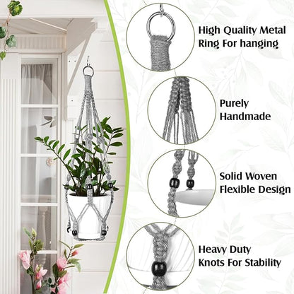 Hoteam 12 Pcs Macrame Plant Hangers Macrame Hanging Planters for Indoor Plants Handmade Boho Hanging Baskets Flower Pots Holder for Outdoor Home Wall Decor
