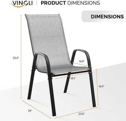 VINGLI Set of 2 Stackable Outdoor Bar Stools – Sling Chairs with High Back & Armrests, for Lawn, Garden, Bar, Grey