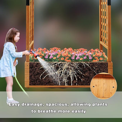 Raised Garden Bed with Wood Trellis Set of 2 Outdoor Planter Box for Tomatoes Climbing Vegetables Herbs Flowers Patio Pots Tall Hanging Roof 2 Drainage Holes Orange, 42.5" L x 17.3" W x 66.1" H