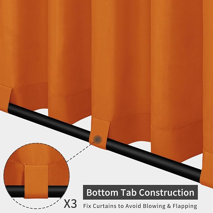 Easy-Going Outdoor Patio Curtains Detachable Tab Top Windproof Weatherproof Curtain for Cabana, Porch, Pergola and Gazebo, Tab Bottom Drape, 2 Panels, 54W x 96L inch, Orange