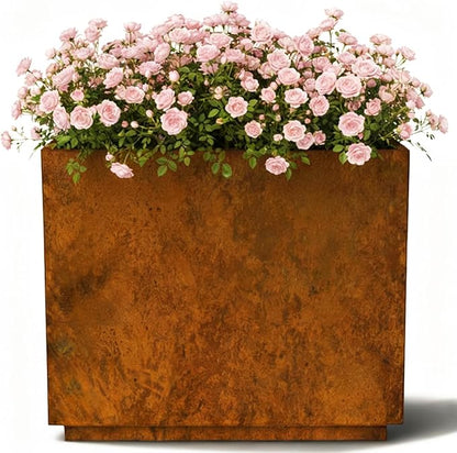 Decoroca Corten Steel Planter - Rectangular Metal Planter for Outdoor/Indoor - Rust-Resistant Large Décor for Patio&Garden - US-Design Naturally Rusting(Plants, Trees, Succulents)